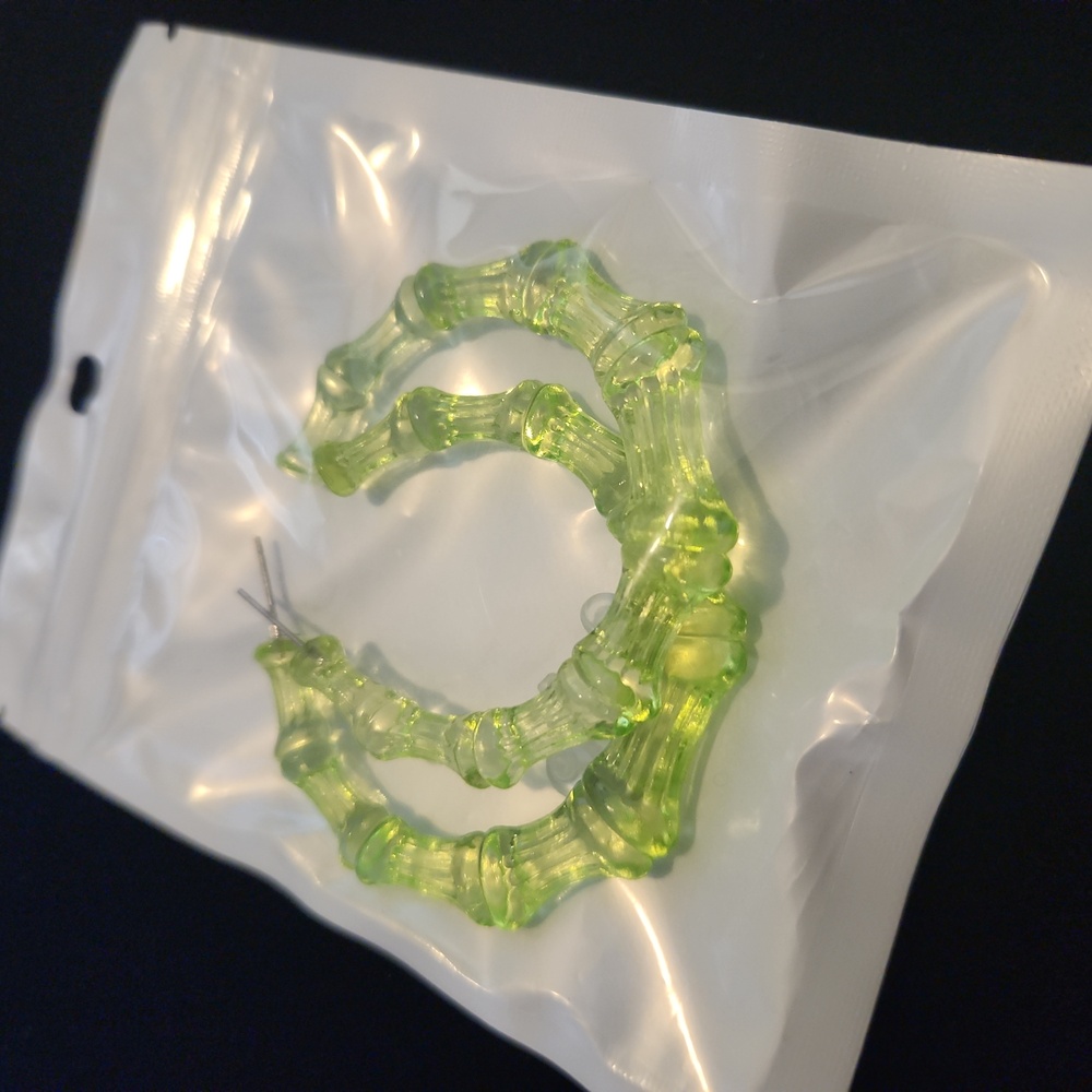 Green Bamboo Hoop Earrings Medium Size